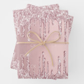 Rosa Glitzer Tropfen funkeln monogramm staubige Ro Geschenkpapier Set (Beispiel)