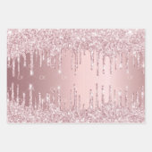 Rosa Glitzer Tropfen funkeln monogramm staubige Ro Geschenkpapier Set (Vorderseite 3)