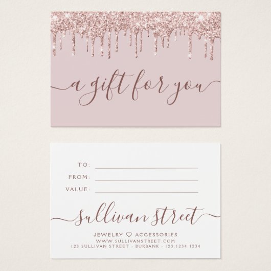 Rosa Glitzer Tropfen Geschenkgutschein für kleine (Vorne & Hinten)