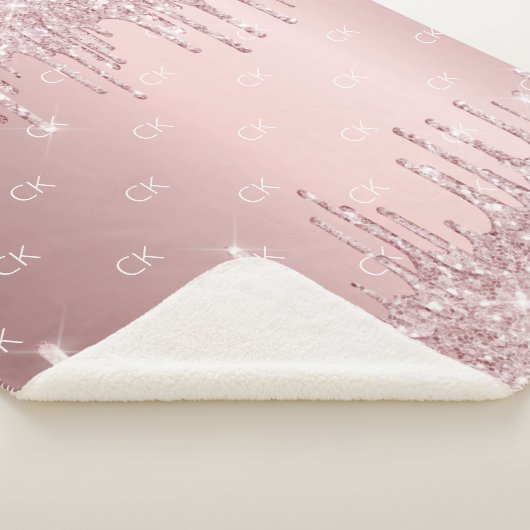 Rosa Glitzer Tropfen glänzen Monogramm Sherpadecke (3/4)