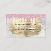 Rosa Glitzer Tropfen | Gold gebürstet | Marmor Visitenkarte (Rückseite)