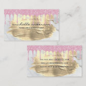 Rosa Glitzer Tropfen | Gold gebürstet | Marmor Visitenkarte (Vorne/Hinten)