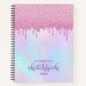 Rosa Glitzer Tropfen Holographic Unicorn Sketchboo Notizblock (Vorderseite)