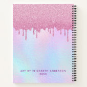Rosa Glitzer Tropfen Holographic Unicorn Sketchboo Notizblock (Rückseite)
