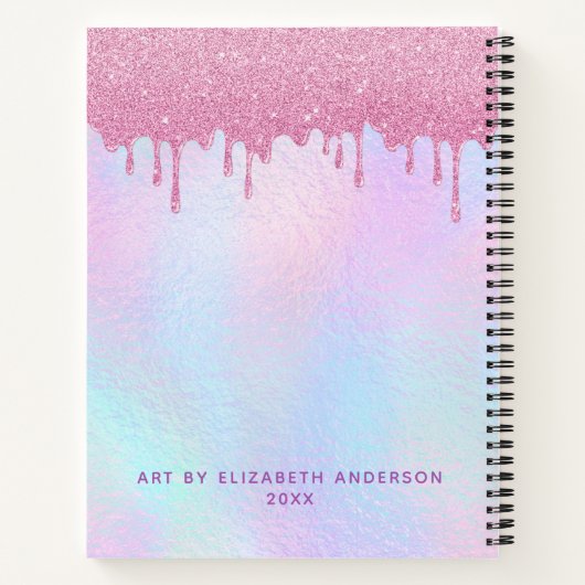Rosa Glitzer Tropfen Holographic Unicorn Sketchboo Notizblock (Rückseite)
