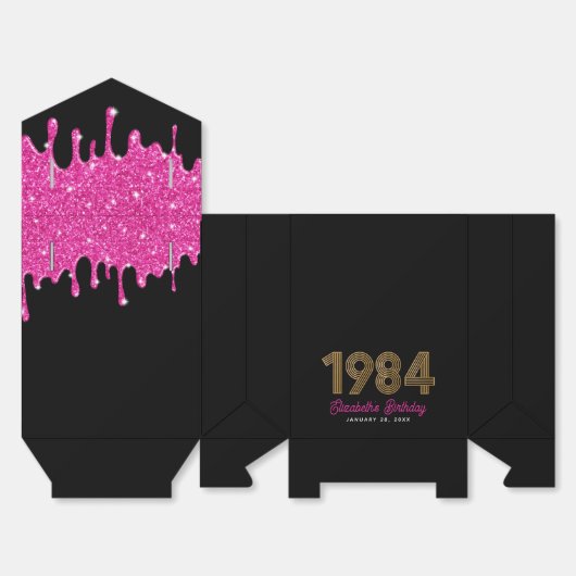 Rosa Glitzer Tropfen Imitats Gold 1984 40. Geburts Geschenkschachtel (Ungefaltet)