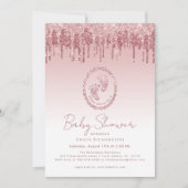 Rosa Glitzer Tropfen Kinderdusche Einladung (Vorderseite)