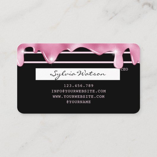Rosa Glitzer Tropfen Kreditkarte Hologramm Diamant Visitenkarte (Rückseite)