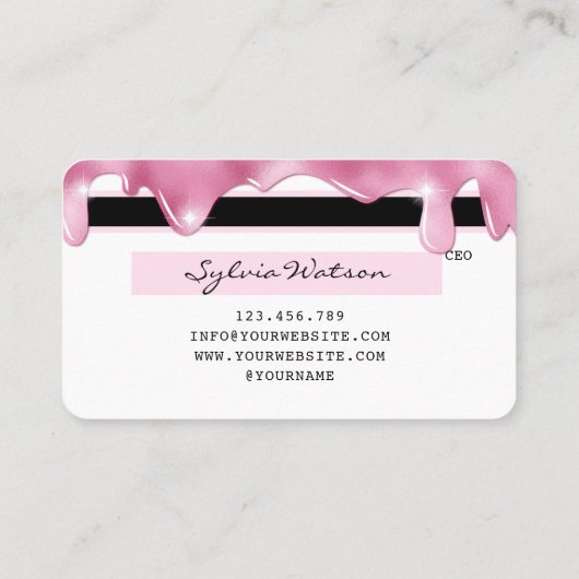 Rosa Glitzer Tropfen Kreditkartenstrophen Visitenkarte (Rückseite)