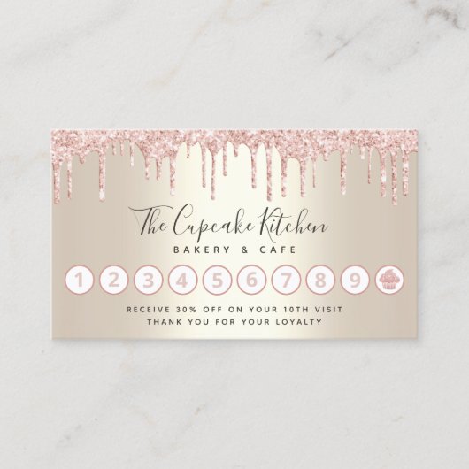 Rosa Glitzer Tropfen Kuchen Konditorei Koch Gold Treuekarte (Vorderseite)