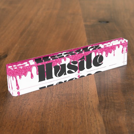 Rosa Glitzer Tropfen Lady Boss Hustle Name Plakat Namensplakette (Seite)