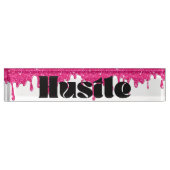Rosa Glitzer Tropfen Lady Boss Hustle Name Plakat Namensplakette (Vorderseite)