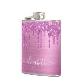 Rosa Glitzer Tropfen Mit Monogramm Flachmann (Links)