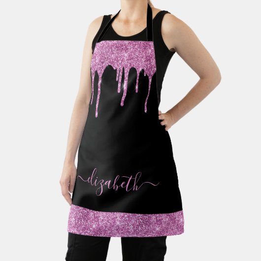Rosa Glitzer Tropfen Monogram Black Schürze (InSitu)
