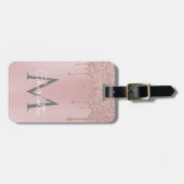 Rosa Glitzer Tropfen Monogram Elegante Girly Scrip Gepäckanhänger (Vorderseite horizontal)