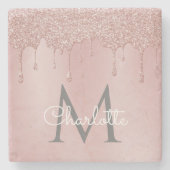 Rosa Glitzer Tropfen Monogram Elegante Girly Scrip Steinuntersetzer (Vorderseite)