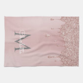 Rosa Glitzer Tropfen Monogram Girl Script Geschirrtuch (Horizontal)
