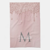 Rosa Glitzer Tropfen Monogram Girl Script Geschirrtuch (Vertikal)