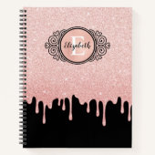 Rosa Glitzer Tropfen Monogram Sketchbook Notizblock (Vorderseite)