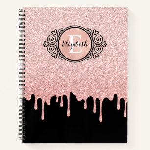 Rosa Glitzer Tropfen Monogram Sketchbook Notizblock