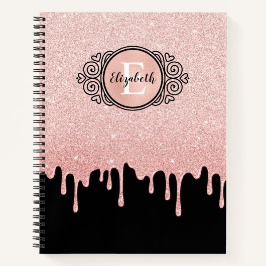 Rosa Glitzer Tropfen Monogram Sketchbook Notizblock (Vorderseite)