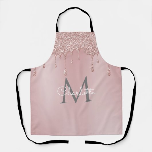 Rosa Glitzer Tropfen Monogram Stilvolle Girly Scri Schürze (Vorderseite)