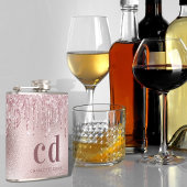 Rosa Glitzer Tropfen Monogramm Flachmann