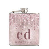 Rosa Glitzer Tropfen Monogramm Flachmann (Vorderseite)