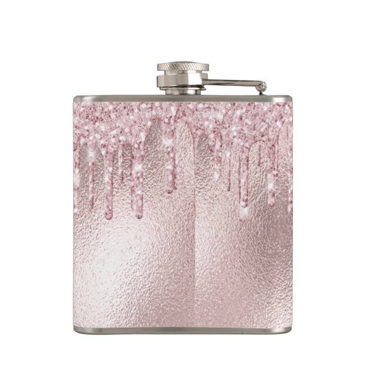 Rosa Glitzer Tropfen Monogramm Flachmann (Rückseite)