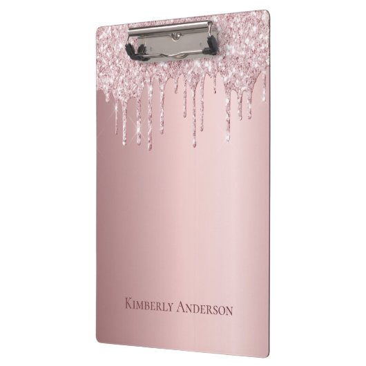 Rosa Glitzer Tropfen monogramm Klemmbrett (Links)