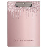 Rosa Glitzer Tropfen monogramm Klemmbrett (Vorderseite)