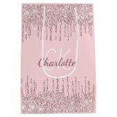 Rosa Glitzer Tropfen Monogramm-Luxus Mittlere Geschenktüte (Rückseite)