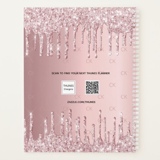 Rosa Glitzer Tropfen Monogramm-Skript 2024 Planer (Rückseite)