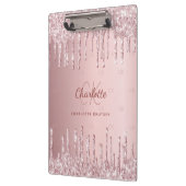 Rosa Glitzer Tropfen Monogramm-Skript Klemmbrett (Links)