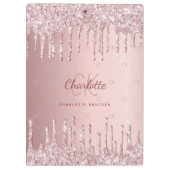 Rosa Glitzer Tropfen Monogramm-Skript Klemmbrett (Rückseite)