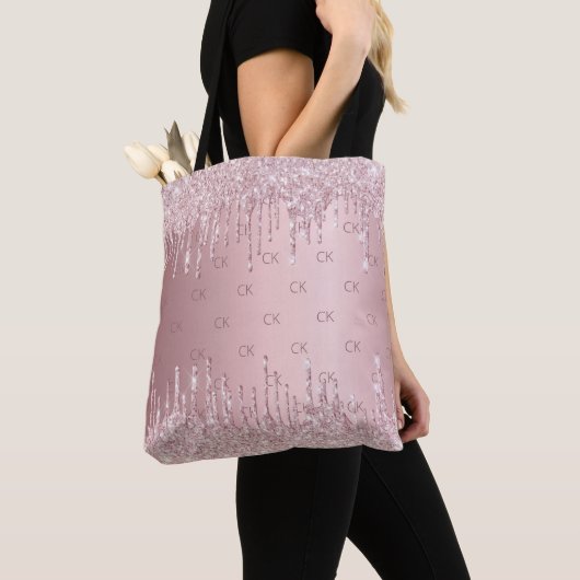Rosa Glitzer Tropfen monogramm Tasche (Von Nahem)