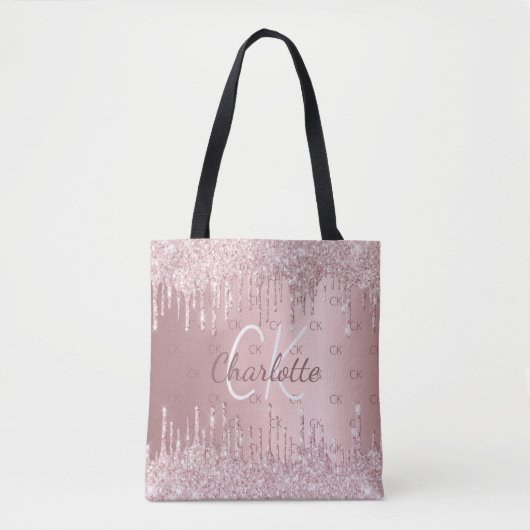 Rosa Glitzer Tropfen monogramm Tasche (Vorderseite)