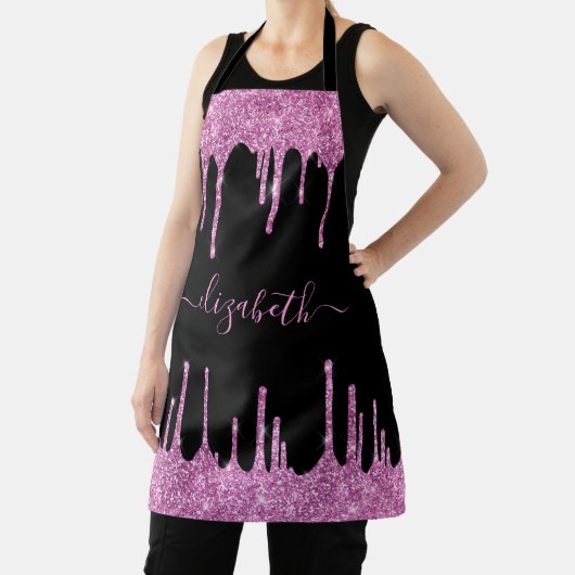 Rosa Glitzer Tropfen Personalisiert Schwarz Schürze (InSitu)
