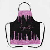 Rosa Glitzer Tropfen Personalisiert Schwarz Schürze (Vorderseite)