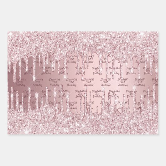 Rosa Glitzer Tropfen Rose Geschenkpapier Set (Vorderseite 2)