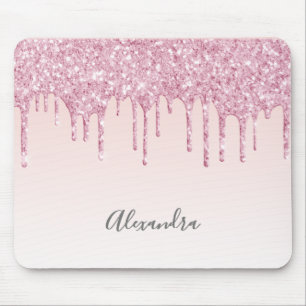 Rosa Glitzer Tropfen Rose Goldname Mousepad