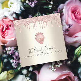 Rosa Glitzer Tropfen Schokolade Erdbeere Süßes Gol Quadratische Visitenkarte