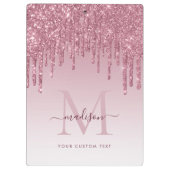 Rosa Glitzer Tropfen Sparkeln Modernes Monogramm Klemmbrett (Rückseite)