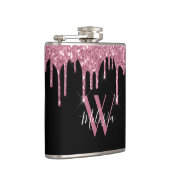 Rosa Glitzer Tropfen Sparky Monogram Black Flachmann (Rechts)