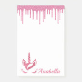 Rosa Glitzer Tropfen Stars Einhorn Gesicht Post-it Klebezettel (Vorderseite)