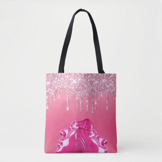 Rosa Glitzer Tropfen Totbeutel Tasche (Vorderseite)