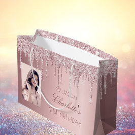 Rosa Glitzer-Tropfen zum Geburtstag Foto Große Geschenktüte