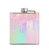 Rosa Glitzer Tropfen zum Geburtstag Name holografi Flachmann (Rückseite)