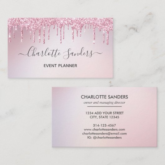 Rosa Glitzer tropfende Farbe Visitenkarte (Vorne/Hinten)