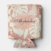 Rosa Glitzer Tropische Blätter Dosenkühler (Rückseite)